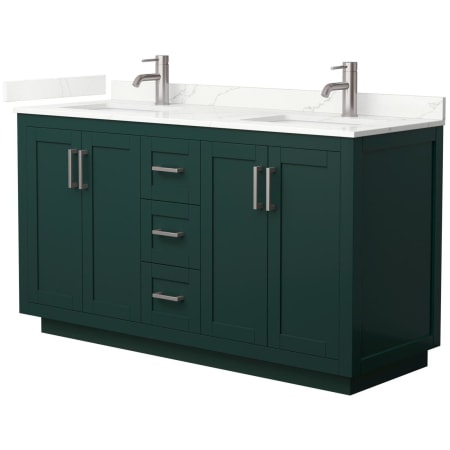 A large image of the Wyndham Collection WCF292960D-QTZ-UNSMXX Green / Giotto Quartz Top / Brushed Nickel Hardware