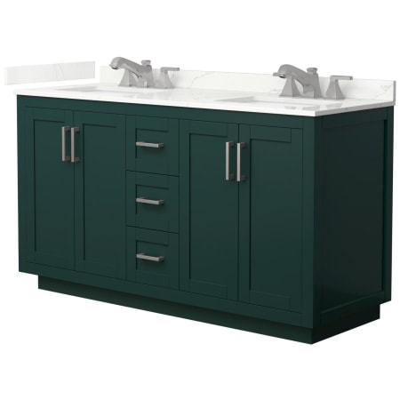 A large image of the Wyndham Collection WCF292960D-QTZ-US3MXX Green / Giotto Quartz Top / Brushed Nickel Hardware