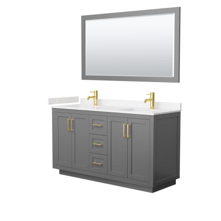 A large image of the Wyndham Collection WCF2929-60D-VCA-M58 Dark Gray / Carrara Cultured Marble Top / Brushed Gold Hardware