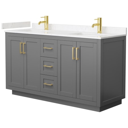 A large image of the Wyndham Collection WCF2929-60D-VCA-MXX Dark Gray / Carrara Cultured Marble Top / Brushed Gold Hardware