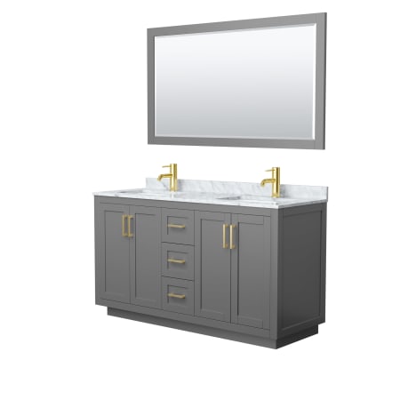 A large image of the Wyndham Collection WCF2929-60D-NAT-M58 Dark Gray / White Carrara Marble Top / Brushed Gold Hardware