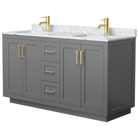 A large image of the Wyndham Collection WCF2929-60D-NAT-MXX Dark Gray / White Carrara Marble Top / Brushed Gold Hardware