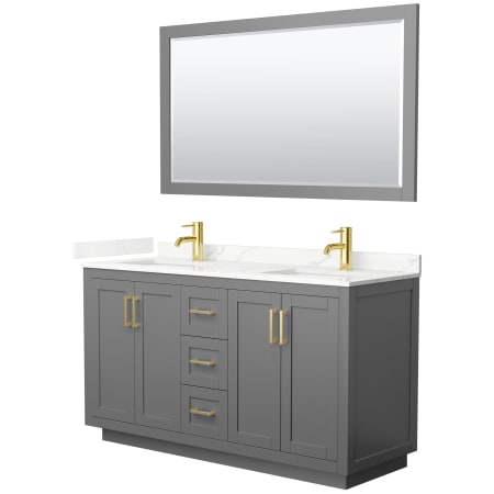 A large image of the Wyndham Collection WCF292960D-QTZ-UNSM58 Dark Gray / Giotto Quartz Top / Brushed Gold Hardware