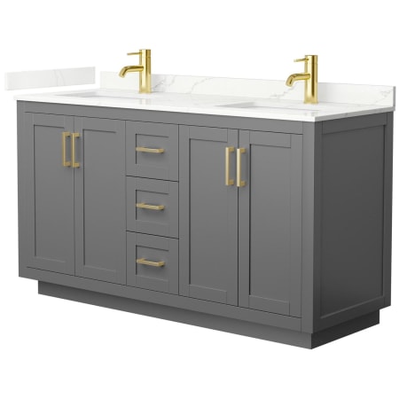 A large image of the Wyndham Collection WCF292960D-QTZ-UNSMXX Dark Gray / Giotto Quartz Top / Brushed Gold Hardware