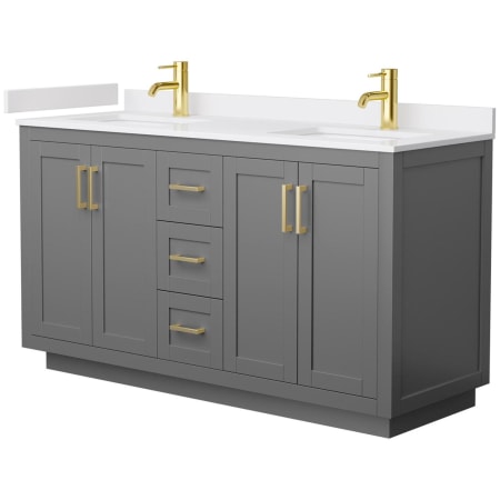 A large image of the Wyndham Collection WCF2929-60D-VCA-MXX Dark Gray / White Cultured Marble Top / Brushed Gold Hardware