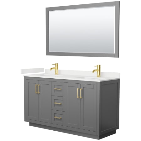 A large image of the Wyndham Collection WCF292960D-QTZ-UNSM58 Dark Gray / White Quartz Top / Brushed Gold Hardware