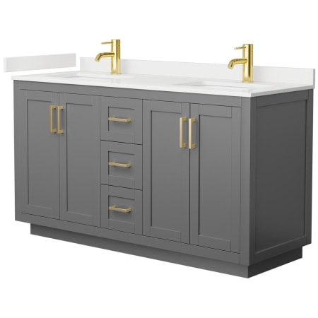 A large image of the Wyndham Collection WCF292960D-QTZ-UNSMXX Dark Gray / White Quartz Top / Brushed Gold Hardware