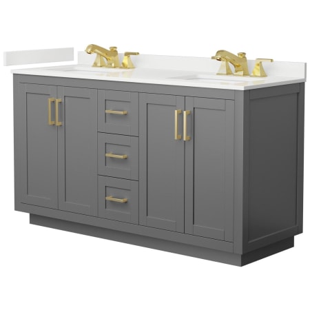 A large image of the Wyndham Collection WCF292960D-QTZ-US3MXX Dark Gray / White Quartz Top / Brushed Gold Hardware