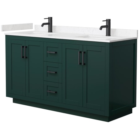 A large image of the Wyndham Collection WCF2929-60D-VCA-MXX Green / Carrara Cultured Marble Top / Matte Black Hardware