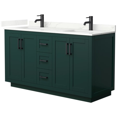 A large image of the Wyndham Collection WCF292960D-QTZ-UNSMXX Green / Giotto Quartz Top / Matte Black Hardware