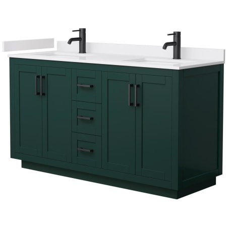 A large image of the Wyndham Collection WCF2929-60D-VCA-MXX Green / White Cultured Marble Top / Matte Black Hardware