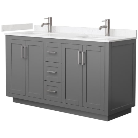 A large image of the Wyndham Collection WCF2929-60D-VCA-MXX Dark Gray / Carrara Cultured Marble Top / Brushed Nickel Hardware