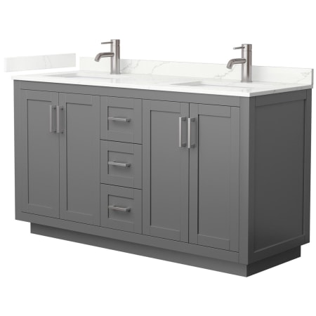 A large image of the Wyndham Collection WCF292960D-QTZ-UNSMXX Dark Gray / Giotto Quartz Top / Brushed Nickel Hardware