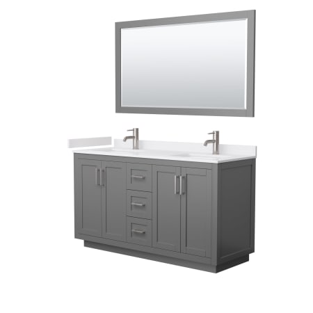 A large image of the Wyndham Collection WCF2929-60D-VCA-M58 Dark Gray / White Cultured Marble Top / Brushed Nickel Hardware