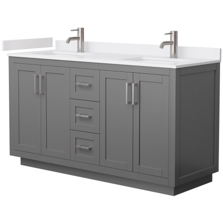 A large image of the Wyndham Collection WCF2929-60D-VCA-MXX Dark Gray / White Cultured Marble Top / Brushed Nickel Hardware