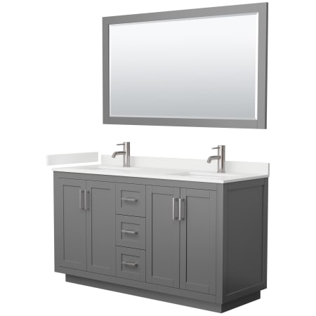 A large image of the Wyndham Collection WCF292960D-QTZ-UNSM58 Dark Gray / White Quartz Top / Brushed Nickel Hardware