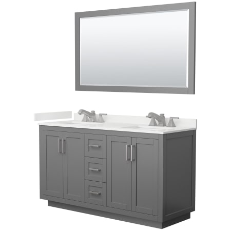 A large image of the Wyndham Collection WCF292960D-QTZ-US3M58 Dark Gray / White Quartz Top / Brushed Nickel Hardware