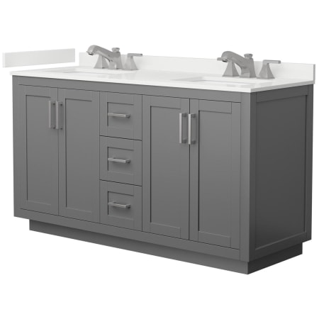 A large image of the Wyndham Collection WCF292960D-QTZ-US3MXX Dark Gray / White Quartz Top / Brushed Nickel Hardware