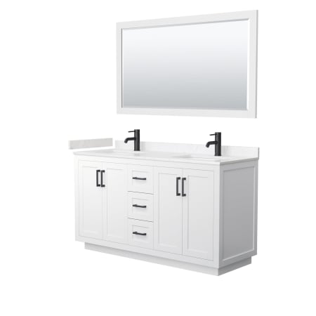 A large image of the Wyndham Collection WCF2929-60D-VCA-M58 White / Carrara Cultured Marble Top / Matte Black Hardware