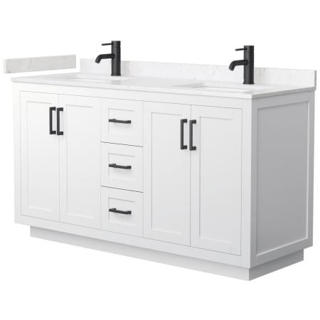 A large image of the Wyndham Collection WCF2929-60D-VCA-MXX White / Carrara Cultured Marble Top / Matte Black Hardware