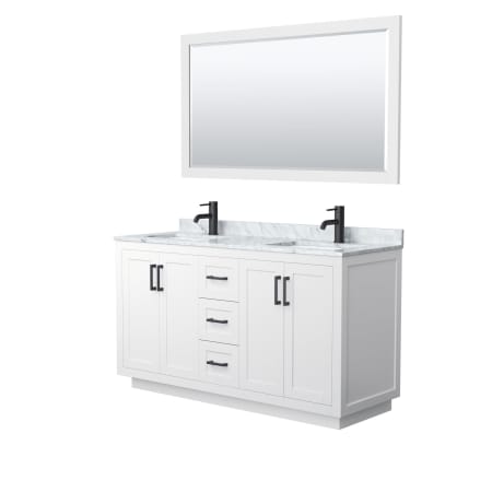 A large image of the Wyndham Collection WCF2929-60D-NAT-M58 White / White Carrara Marble Top / Matte Black Hardware