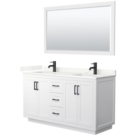 A large image of the Wyndham Collection WCF292960D-QTZ-UNSM58 White / Giotto Quartz Top / Matte Black Hardware