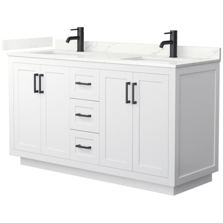 A large image of the Wyndham Collection WCF292960D-QTZ-UNSMXX White / Giotto Quartz Top / Matte Black Hardware