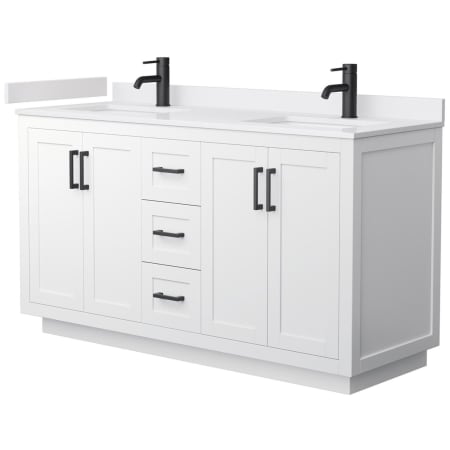 A large image of the Wyndham Collection WCF2929-60D-VCA-MXX White / White Cultured Marble Top / Matte Black Hardware