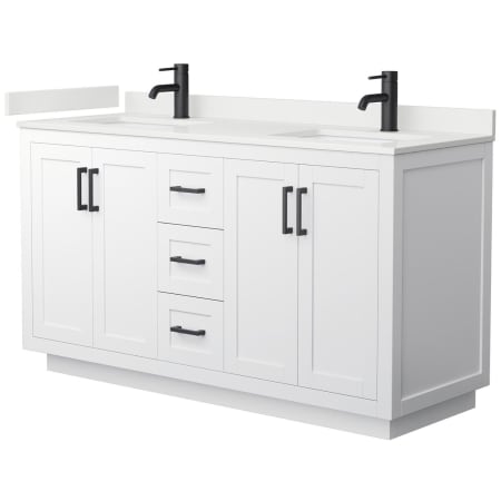 A large image of the Wyndham Collection WCF292960D-QTZ-UNSMXX White / White Quartz Top / Matte Black Hardware