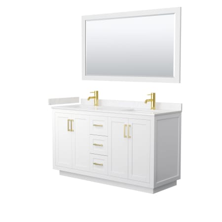A large image of the Wyndham Collection WCF2929-60D-VCA-M58 White / Carrara Cultured Marble Top / Brushed Gold Hardware