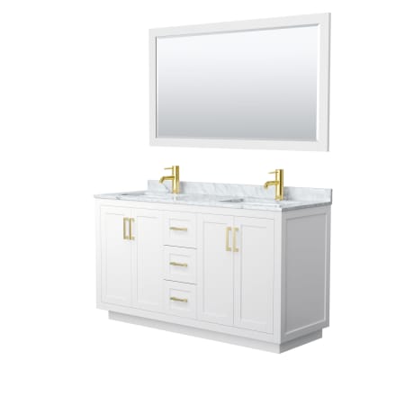 A large image of the Wyndham Collection WCF2929-60D-NAT-M58 White / White Carrara Marble Top / Brushed Gold Hardware