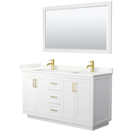 A large image of the Wyndham Collection WCF292960D-QTZ-UNSM58 White / Giotto Quartz Top / Brushed Gold Hardware