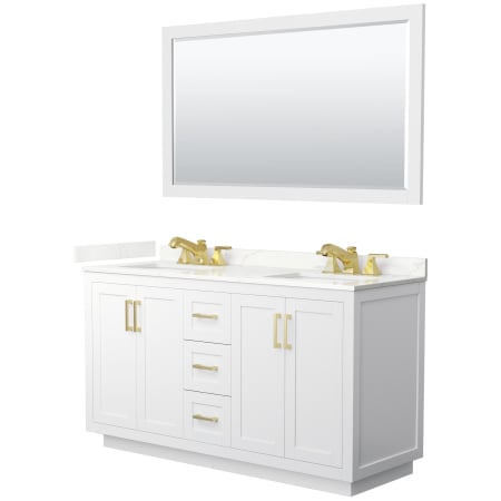 A large image of the Wyndham Collection WCF292960D-QTZ-US3M58 White / Giotto Quartz Top / Brushed Gold Hardware
