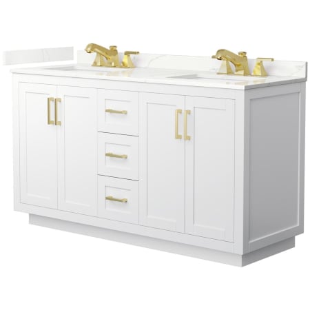 A large image of the Wyndham Collection WCF292960D-QTZ-US3MXX White / Giotto Quartz Top / Brushed Gold Hardware