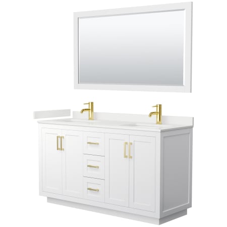 A large image of the Wyndham Collection WCF292960D-QTZ-UNSM58 White / White Quartz Top / Brushed Gold Hardware