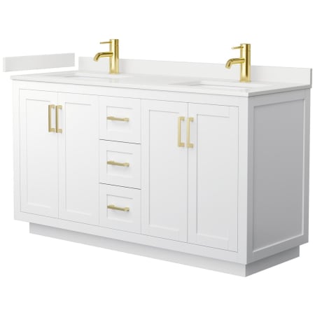 A large image of the Wyndham Collection WCF292960D-QTZ-UNSMXX White / White Quartz Top / Brushed Gold Hardware