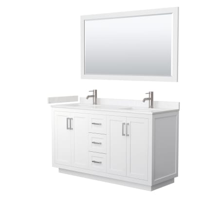 A large image of the Wyndham Collection WCF2929-60D-VCA-M58 White / Carrara Cultured Marble Top / Brushed Nickel Hardware