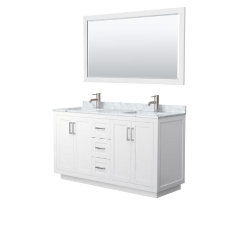 A large image of the Wyndham Collection WCF2929-60D-NAT-M58 White / White Carrara Marble Top / Brushed Nickel Hardware