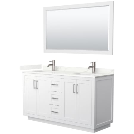 A large image of the Wyndham Collection WCF292960D-QTZ-UNSM58 White / Giotto Quartz Top / Brushed Nickel Hardware