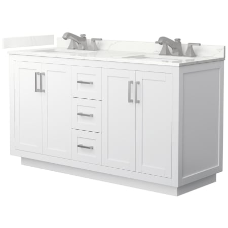 A large image of the Wyndham Collection WCF292960D-QTZ-US3MXX White / Giotto Quartz Top / Brushed Nickel Hardware