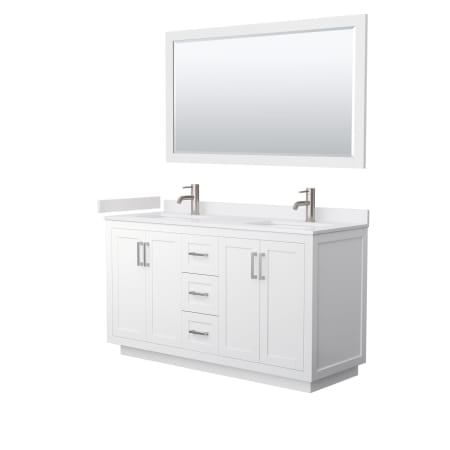 A large image of the Wyndham Collection WCF2929-60D-VCA-M58 White / White Cultured Marble Top / Brushed Nickel Hardware