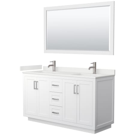 A large image of the Wyndham Collection WCF292960D-QTZ-UNSM58 White / White Quartz Top / Brushed Nickel Hardware