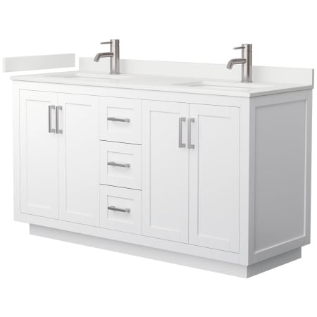 A large image of the Wyndham Collection WCF292960D-QTZ-UNSMXX White / White Quartz Top / Brushed Nickel Hardware