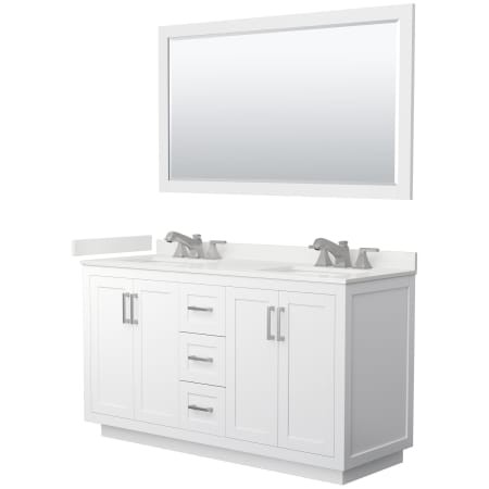 A large image of the Wyndham Collection WCF292960D-QTZ-US3M58 White / White Quartz Top / Brushed Nickel Hardware