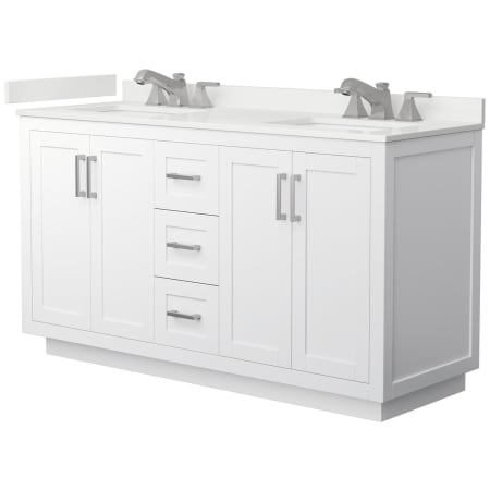 A large image of the Wyndham Collection WCF292960D-QTZ-US3MXX White / White Quartz Top / Brushed Nickel Hardware