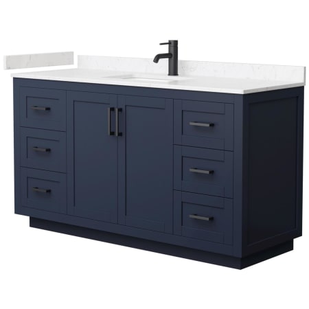 A large image of the Wyndham Collection WCF2929-60S-VCA-MXX Dark Blue / Carrara Cultured Marble Top / Matte Black Hardware