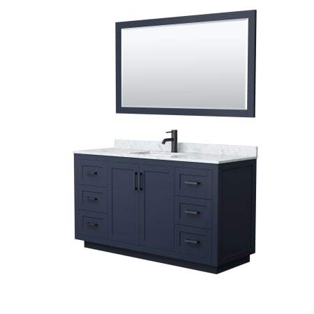 A large image of the Wyndham Collection WCF2929-60S-NAT-M58 Dark Blue / White Carrara Marble Top / Matte Black Hardware
