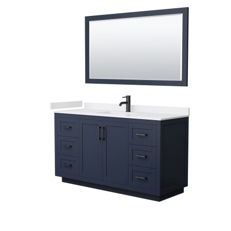 A large image of the Wyndham Collection WCF2929-60S-VCA-M58 Dark Blue / White Cultured Marble Top / Matte Black Hardware
