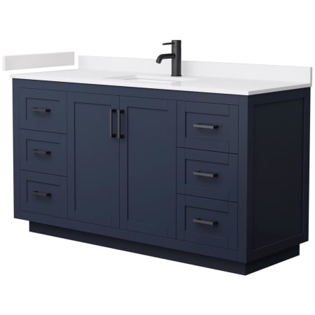 A large image of the Wyndham Collection WCF2929-60S-VCA-MXX Dark Blue / White Cultured Marble Top / Matte Black Hardware
