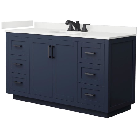 A large image of the Wyndham Collection WCF292960S-QTZ-US3MXX Dark Blue / White Quartz Top / Matte Black Hardware